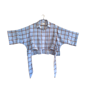 Camisa Kimono Trama a Cuadros Baby Blue & Café