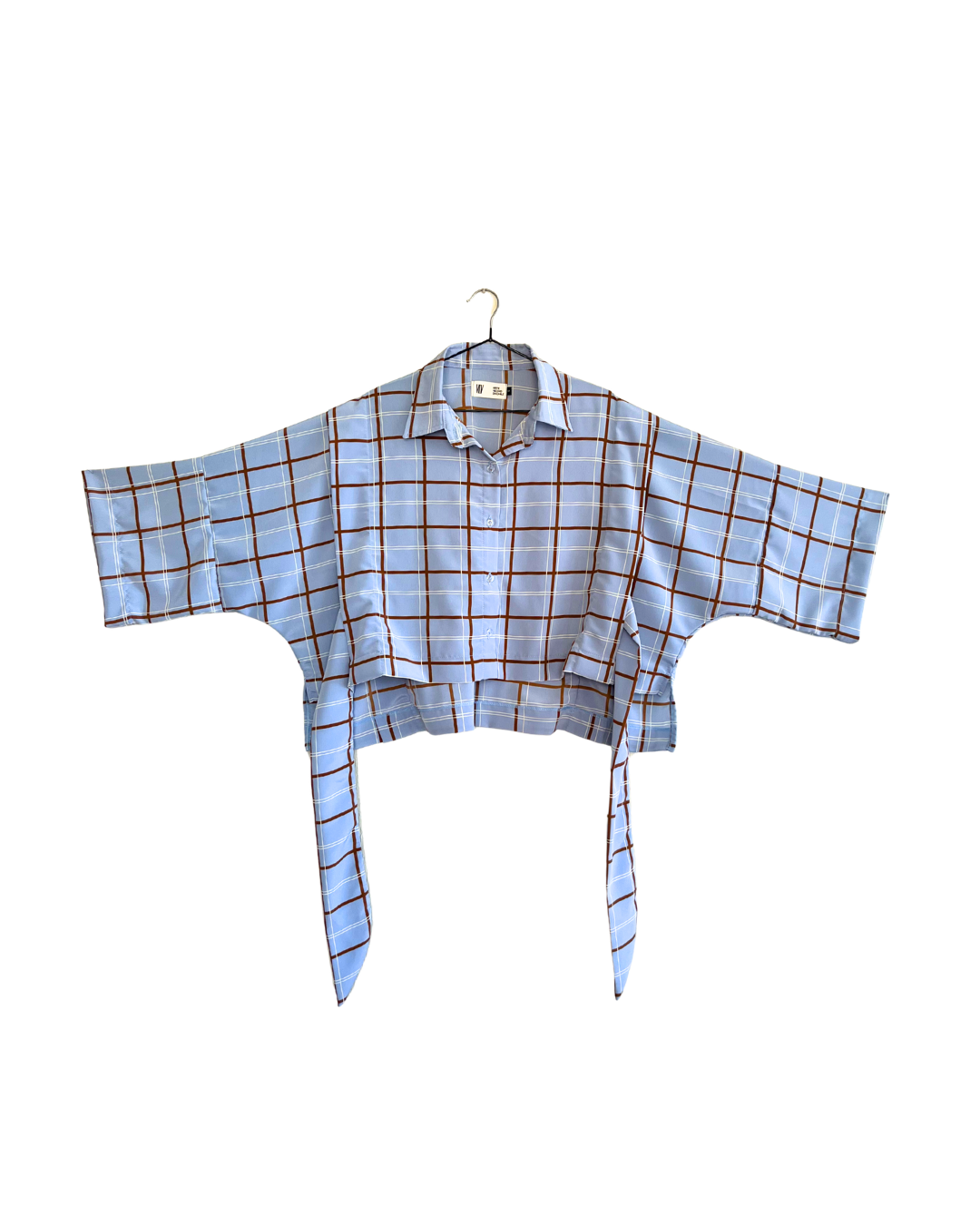 Camisa Kimono Trama a Cuadros Baby Blue & Café